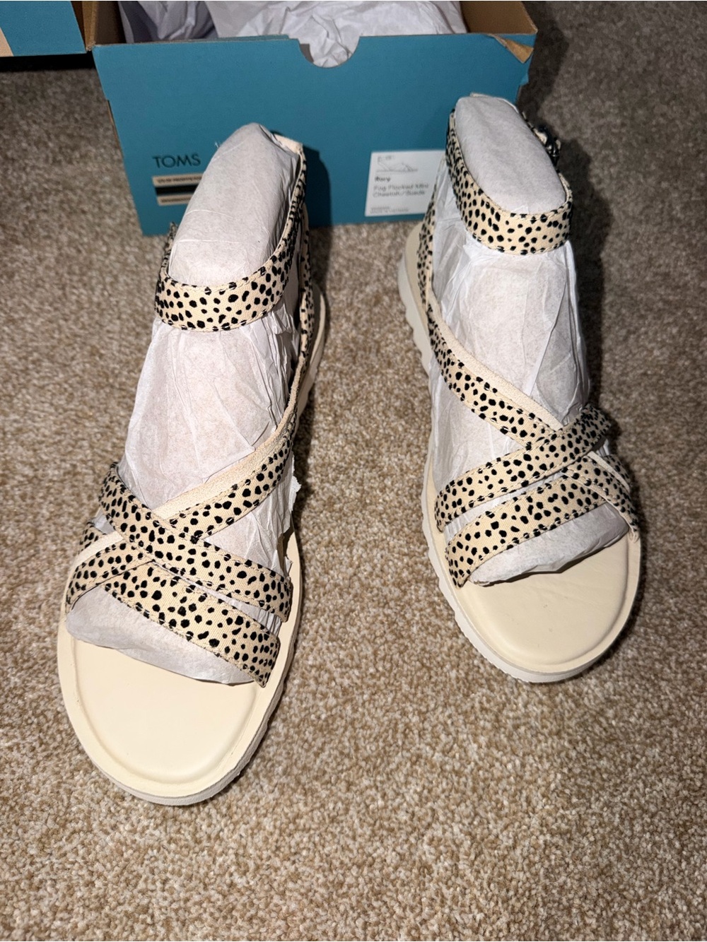 Toms Tory Flocked Mini Cheetah Suede Sandals